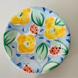 VINTAGE Set/ 4 Dinner Dining Plates Yellow Blue Floral Design Y2K 90s Painted